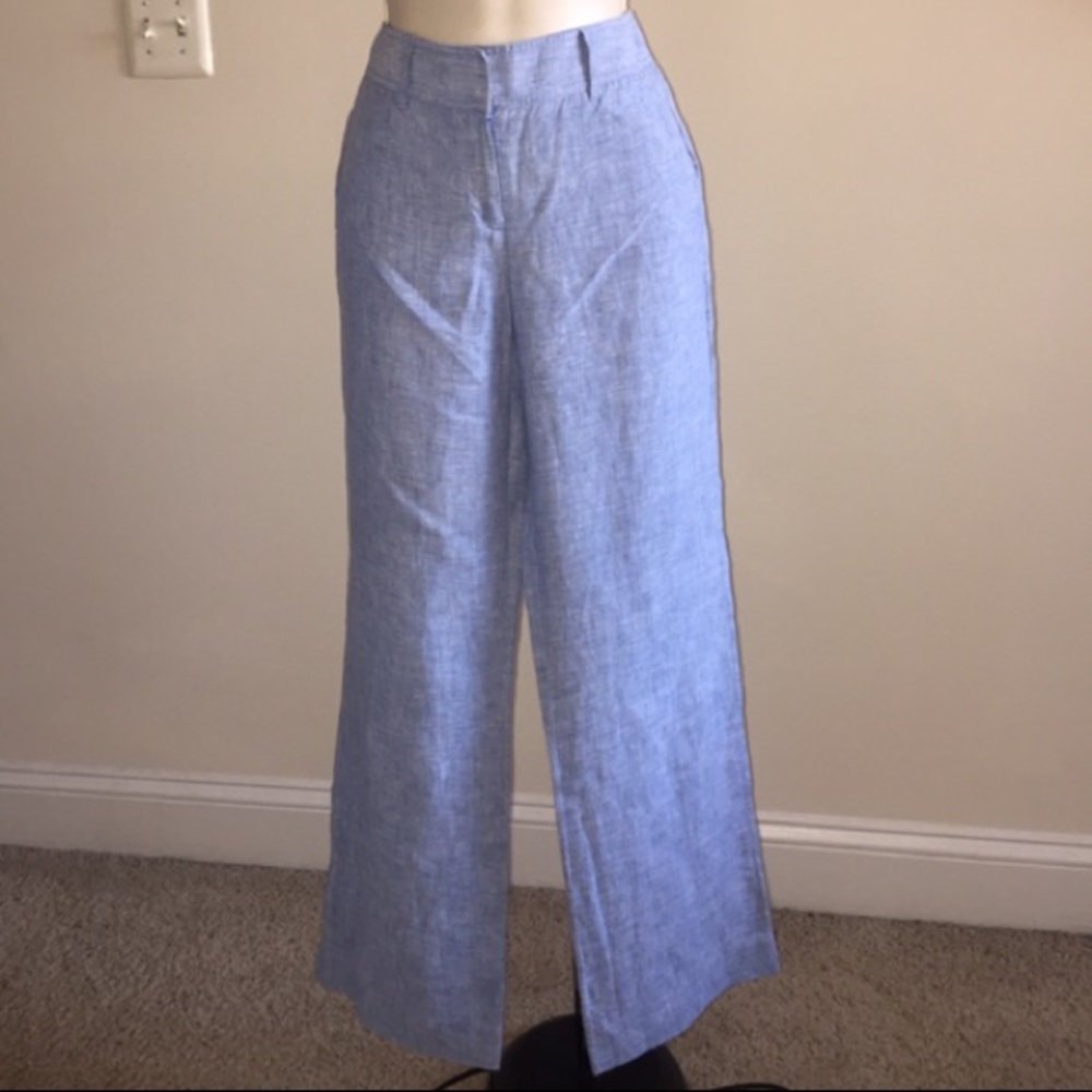 Light wash denim style wide leg petite pants
